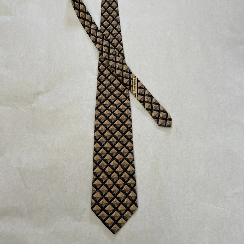Ermenegildo Zegna Geometric Silk Tie‎ Yellow Black Disegno Esclusivo EUC
